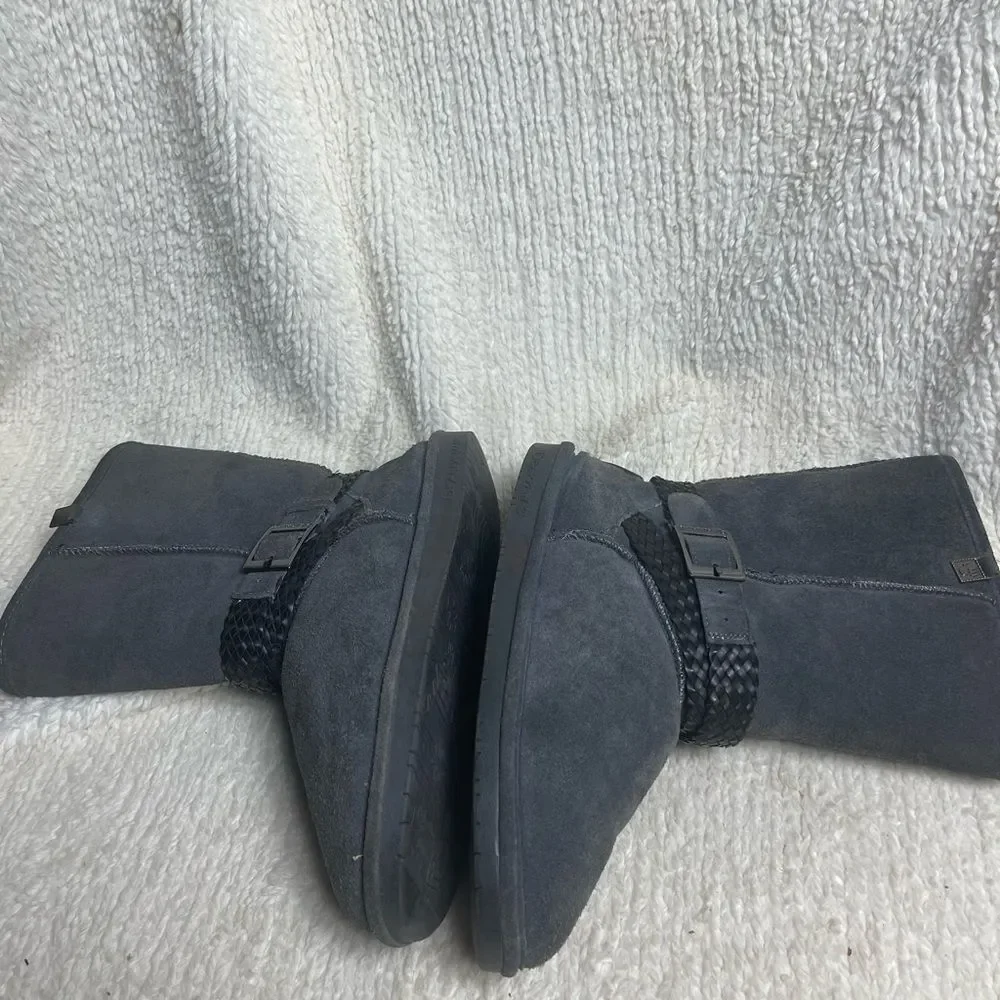 BearPaw  Kamira suede gray mid calf boots sheepskin/ wool blend lining SZ11